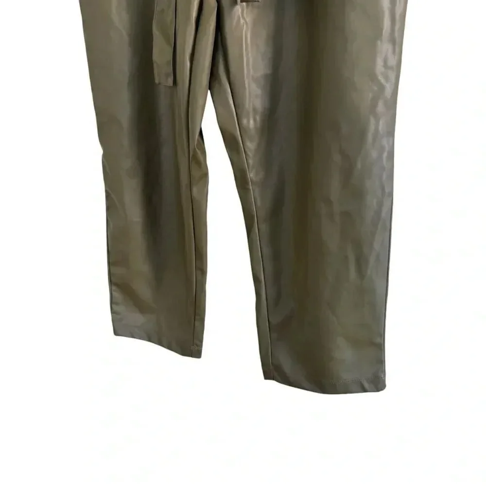 Who What Wear Olive Green Ankle Pants Belted Faux-Leather Paper Bag Trouser 16 - Picture 7 of 14